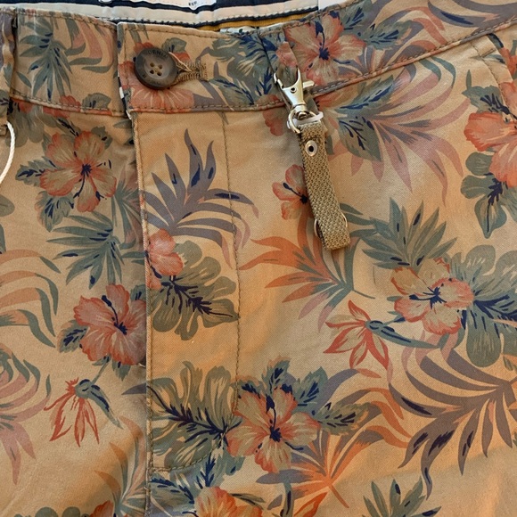 Denim & Flower Men's Floral Chino Shorts - Tan with Green & Orange Accents - Picture 2 of 12